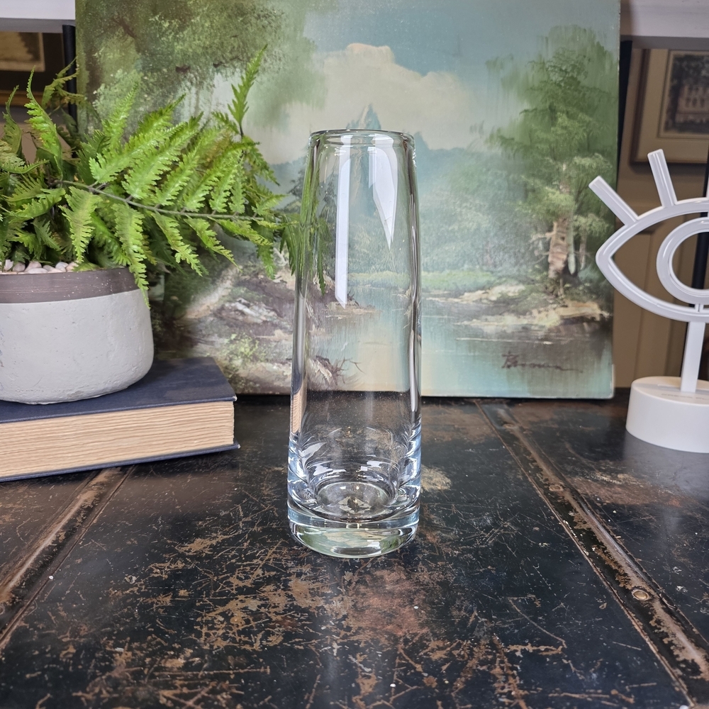 Heavy Base Clear Glass Cylinder Bud Vase Modern Minimalist Flower Decor